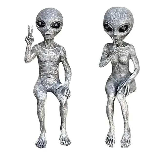 Statue d'alien en résine drôle, décoration de jardin extérieur, Sculpture naine ovni, décoration de bureau pour la maison, Halloween, ornements de noël 6