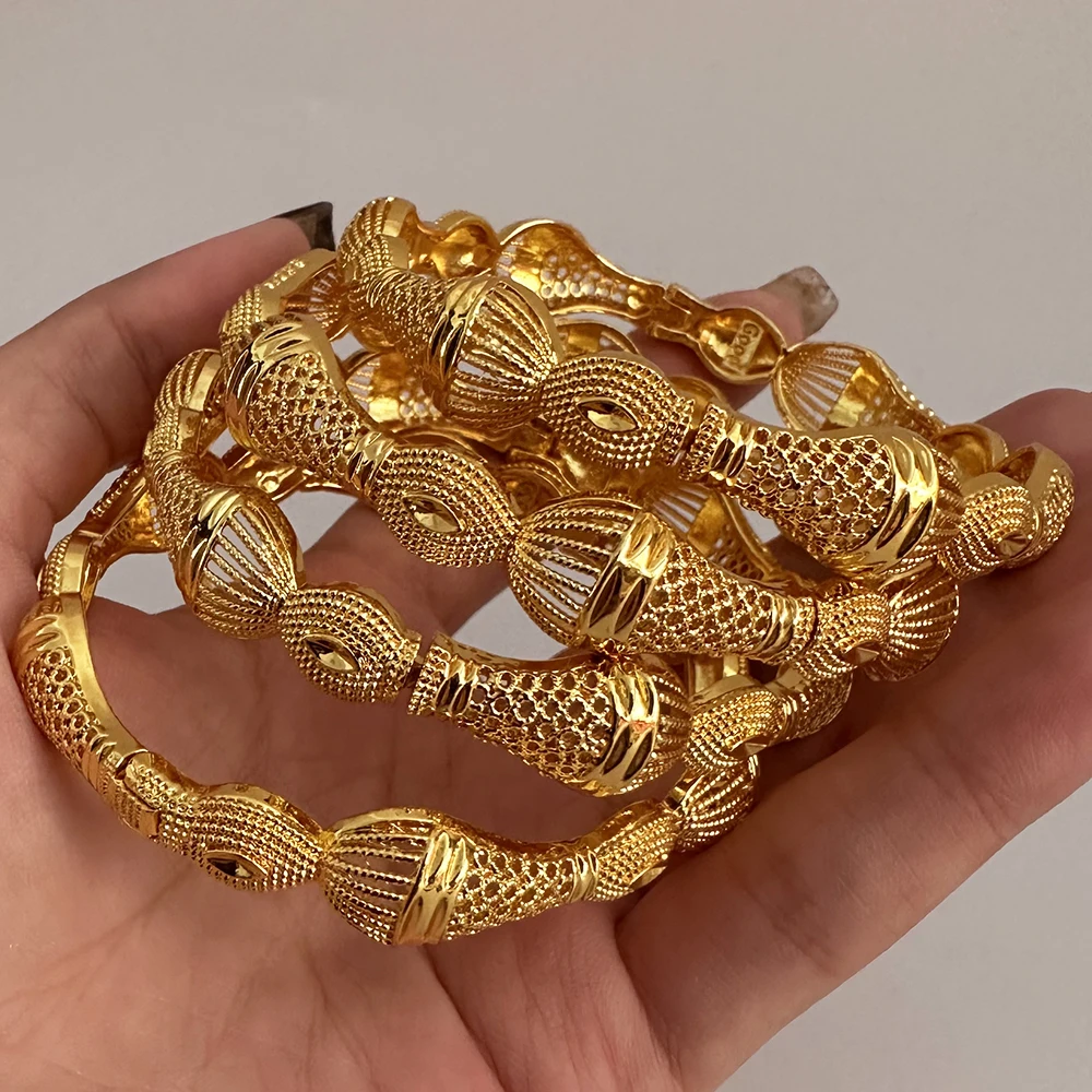 Luxury Dubai Gold Color Bangles For Women 24K Gold Plated Indian African Bracelets Charm Wedding Ethiopian