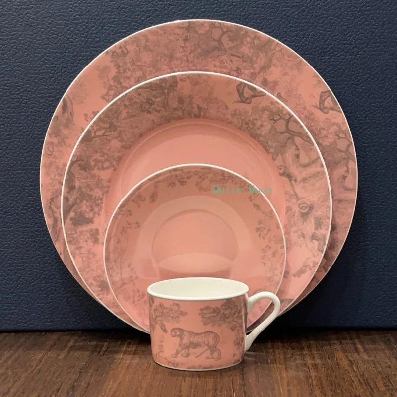 

French Palace Style Relief Tableware Set, Household Ceramic Bowls, Plates, Bowls Combination, Vintage Exquisite Dining Plates
