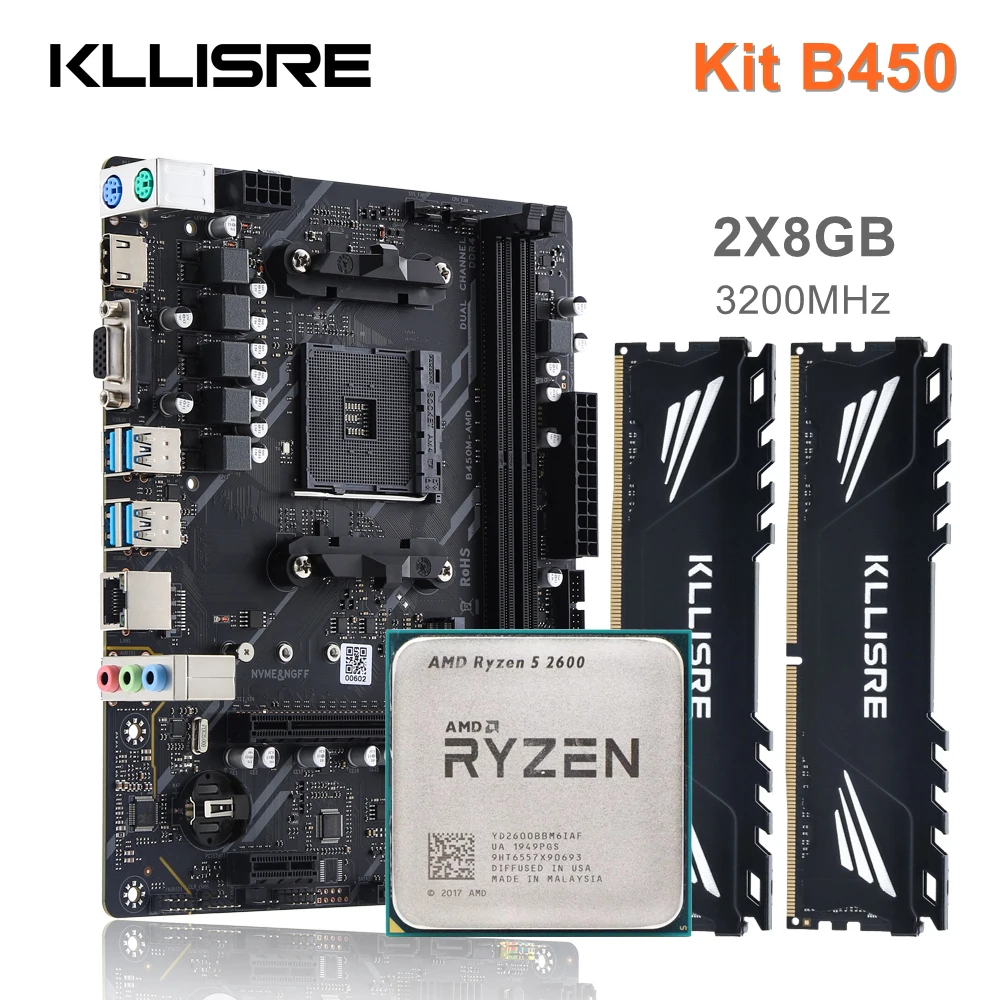 Kllisre B450 Kit amd ryzen With 5 R5 2600 cpu DDR4 16GB (2x8GB