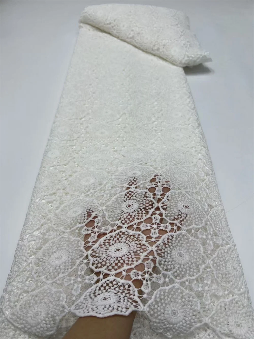 5 Yards White african soft cord lace fabric high quality french embroidery cord guipure for nigerian wedding women