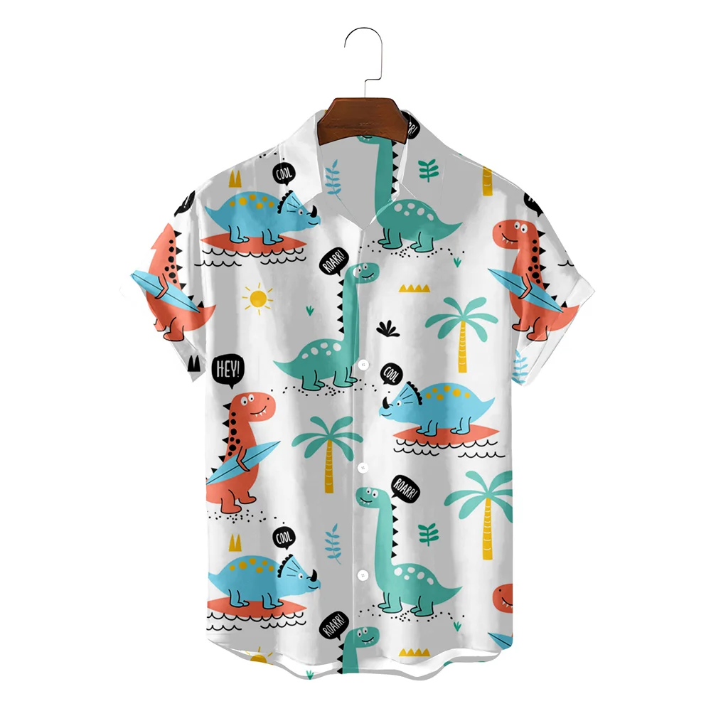 Cute Dinosaur 3d Print Shirts Men's Women's Hawaiian Shirts Men's Vocation Blouses Lapel Shirt Cuba Camisa Men's Clothing Animal 4