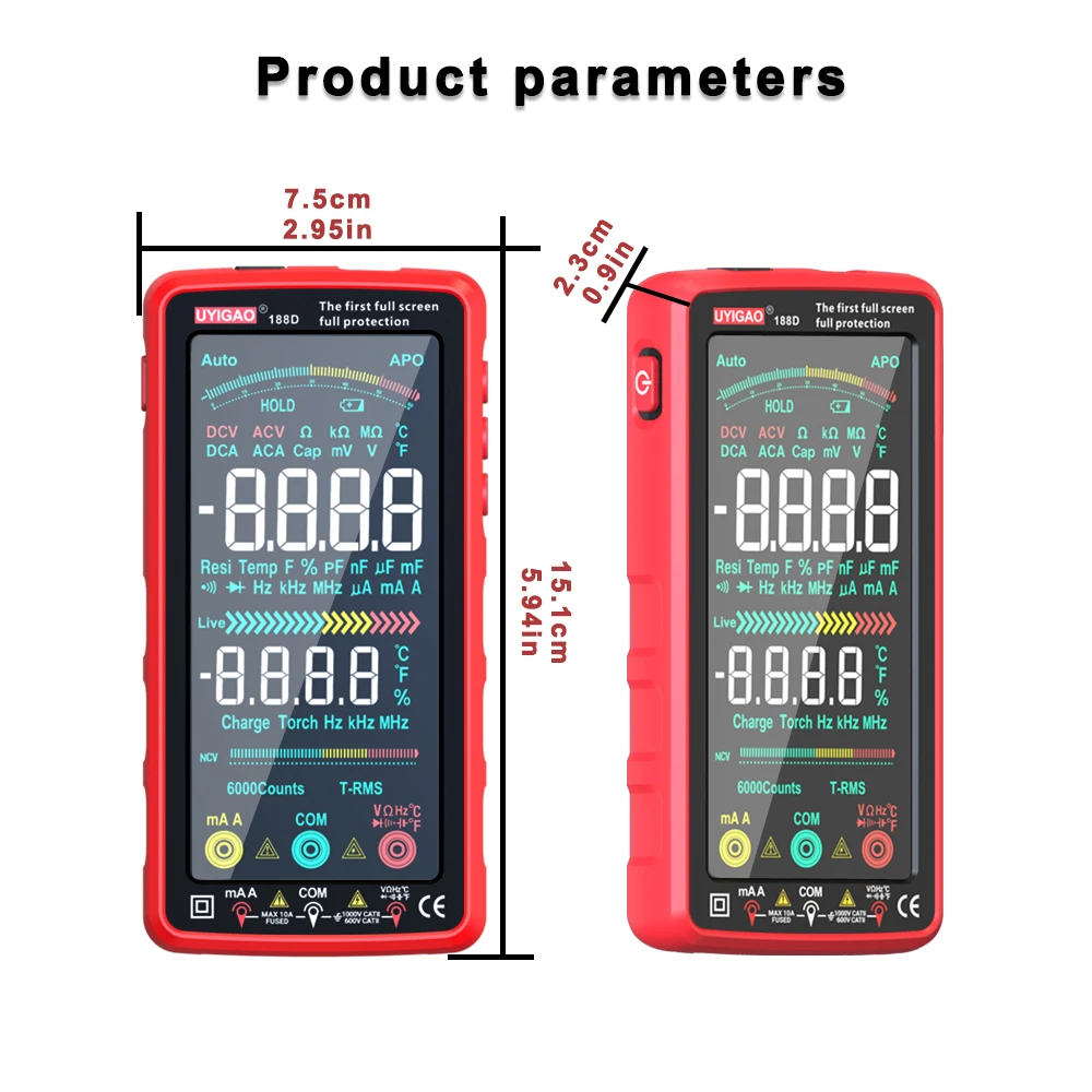 USB Rechargeable Smart Multimeter 6000 Counts TRMS Touch Screen Voltage Current Resistance NCV Measurement Electrical Instrument