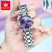 OLEVS Brand Fashion Purple Quartz Watches for Women Stainless Steel Waterproof Calendar Luxury Diamond Watch Womens Dress Watch 5