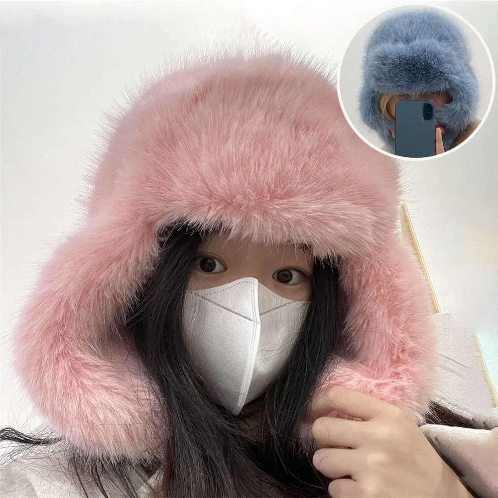 

Imitation Mink Velvet Cycling Cold Cap Fashion Ear Protection Thick Warm Bib Hat Furry Windproof Ski Scarf Caps Cycling Skiing