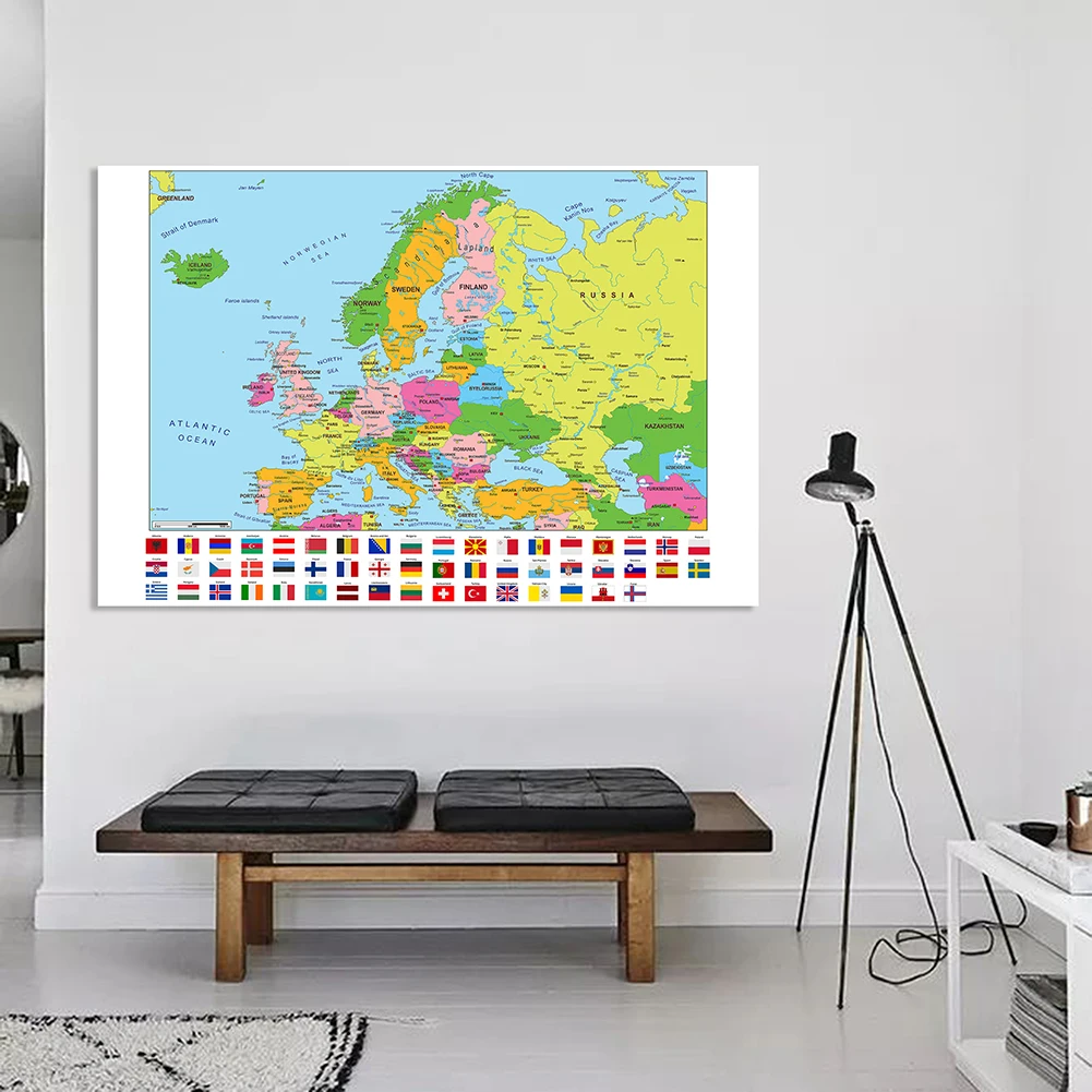 World Map Poster 150*100cm Europe Map Non-woven Canvas Painting Vinyl Wall Poster