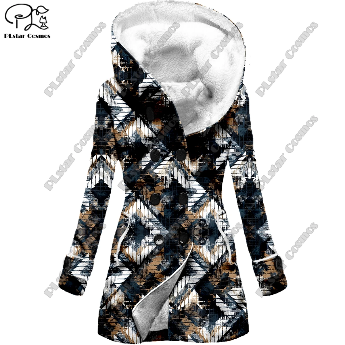 3D printing retro gradient pattern printed hooded fleece jacket warm women's jacket winter casual gift series new style -10