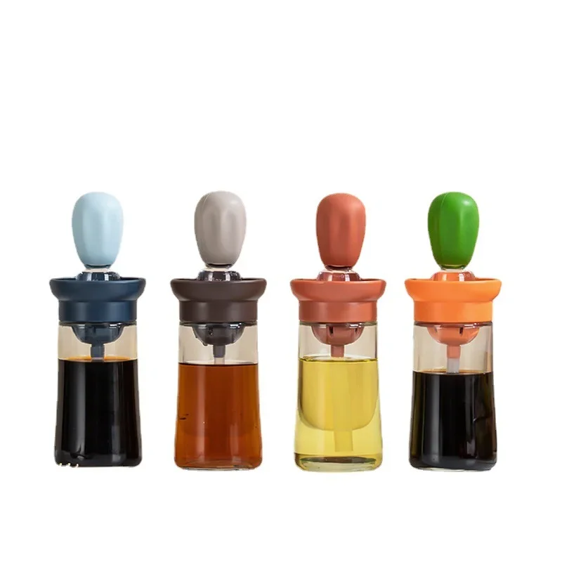 Kitchen oil bottle silicone brush oil container with brush suitable for kitchen cooking pancake baking barbecue utensils oil brush silicone basting brush oil bottle brush