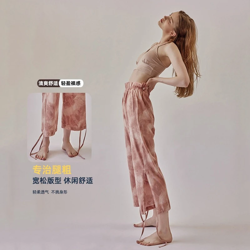 여성용 잉크 스플래시 프린트 요가 바지 통기성 하이 웨이스트 스트레이트 와이..