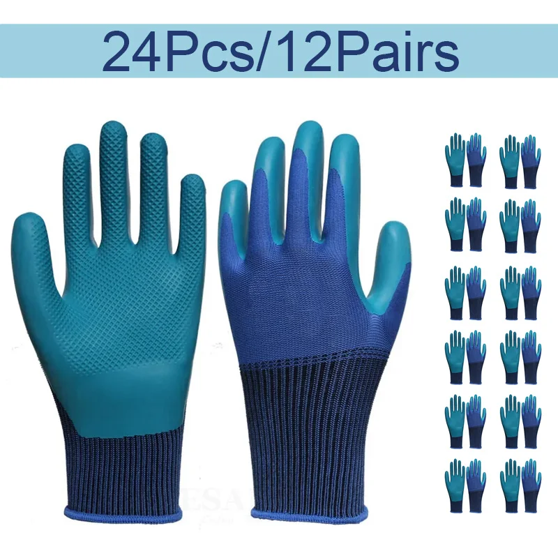 

24Pcs/12Pair Super Grip Working Gloves Rubber Coated Anti-Slip Waterproof Wear-Resistant Garden Gloves For Garden Builder