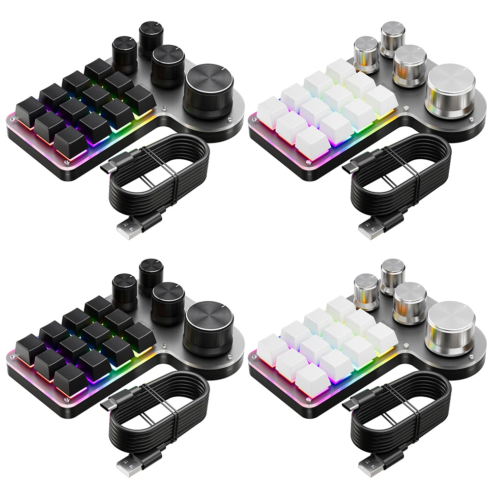 12 Keys 4 Knobs Programming Macro  Keyboard RGB USB Wired/Bluetooth-Compatible Copy Paste Mini Button for Gamers/Designers
