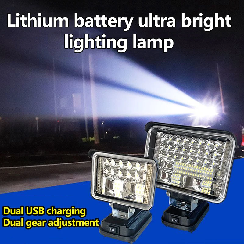 1 Piece Dual USB Power Bank For Makita Lithium Battery Emergency Lights 2-7Inch Large Lens Car LED Work Lamp Light Torch