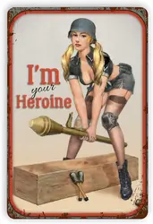 Vintage Metal Plaque Army Heroine Pin - Up Girl Nostalgic Wall Art Tin Sign Decor - Aluminum 20x30cm (Aluminum sign)