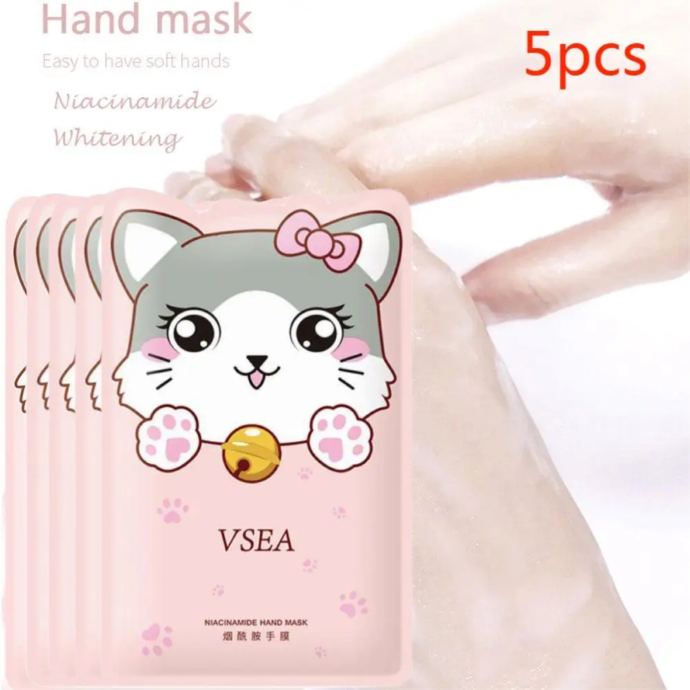 

5pcs Nicotinamide Cat Paw Hand Mask Moisturizing Whitening Tender Skin Care Exfoliating Calluses Repairing Cuticles