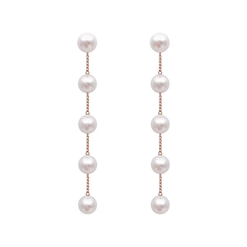 Trend Simulation Pearl Tassel Earrings for Women White Round Pearl Wedding Pendant Earrings pearl earrings pendant earrings crystal tassel earrings