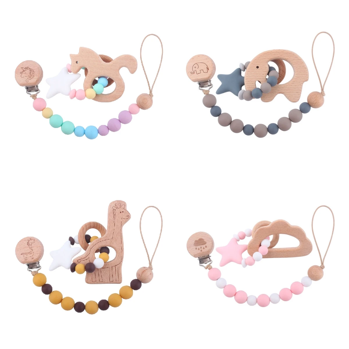 Pacifier Chain Accessory Clip Beads Baby Pacifier Clip Beech Wood