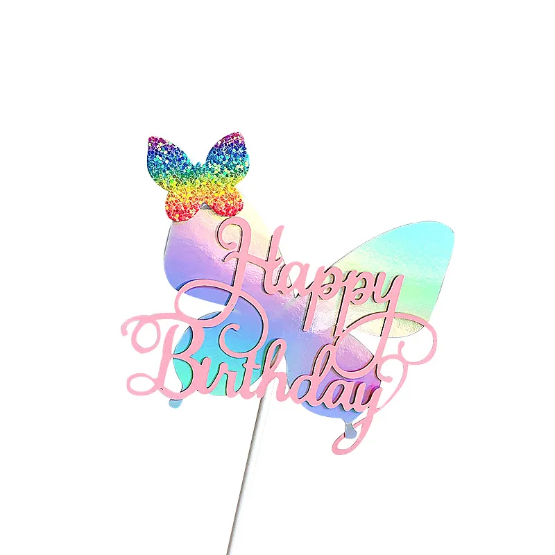 Rainbow Butterfly Cake Toppers – Happy Birthday & Baby Shower Party Decorations