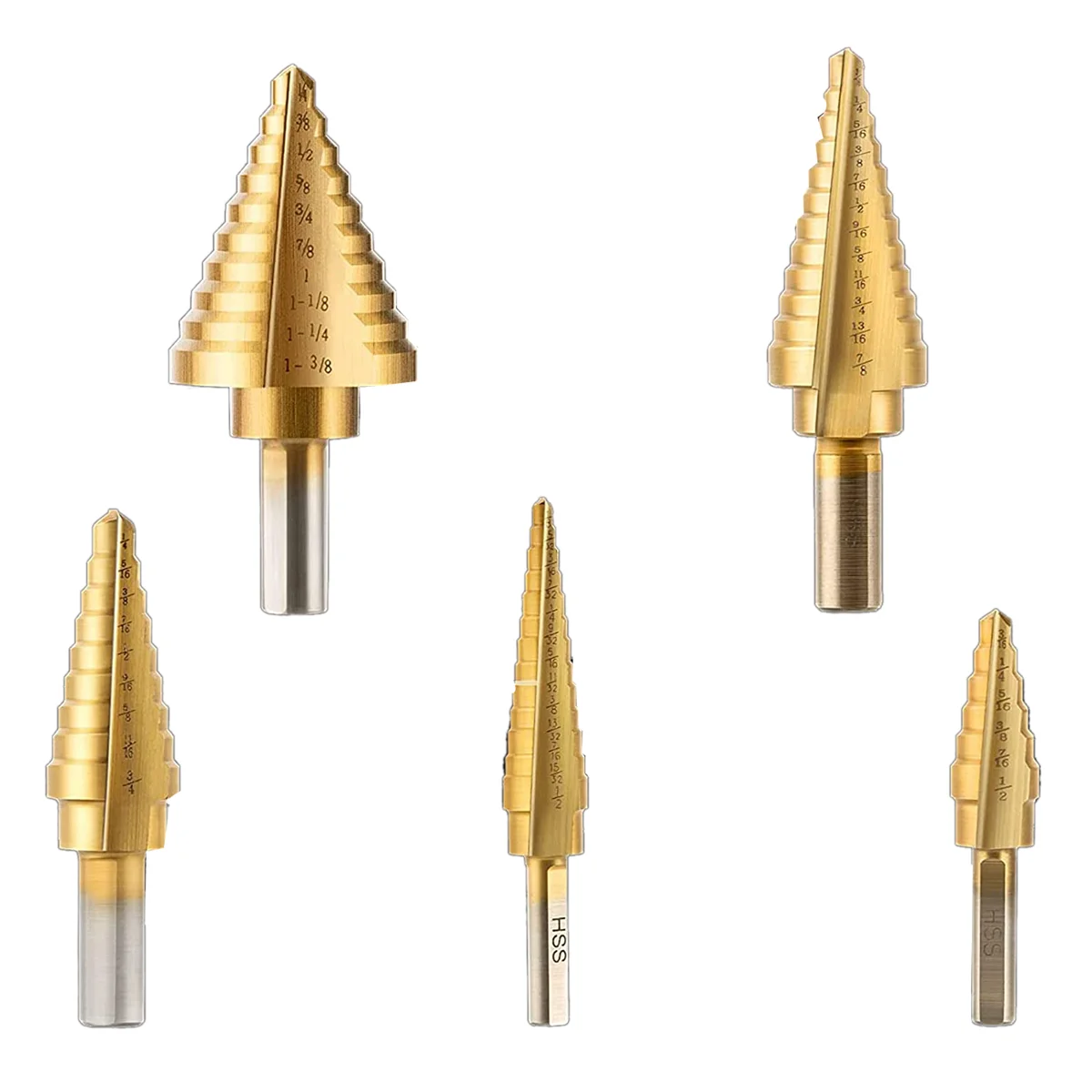 

6 Pcs Step Drill Bit Set Titanium HSS Unibit Drill Bits From 1/8 Inch to 1-3/8 Inch Stepped Up Bits & Center Punch