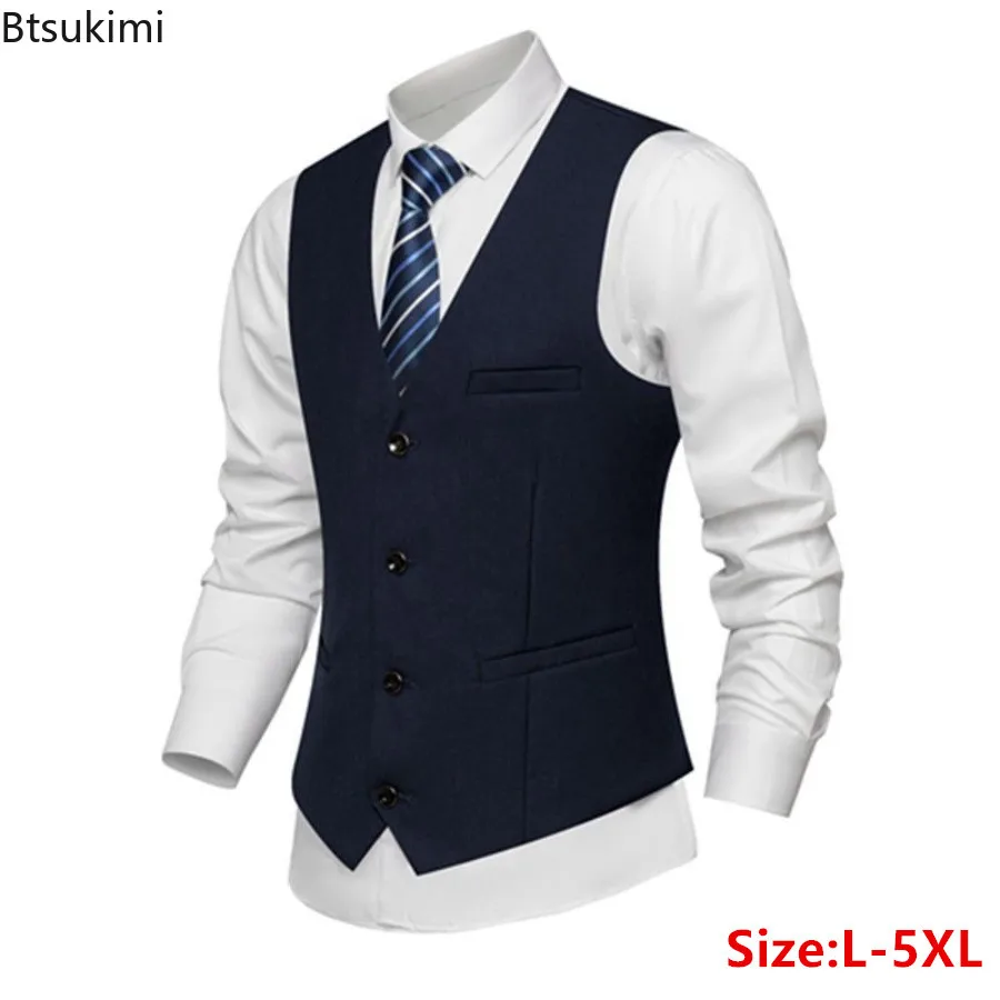 

New2024 Men's Formal Suit Vest Fashion Men Business Social Party Wedding Groom Dress Waistcoat Men's Slim Fit Vests Big Size 5XL