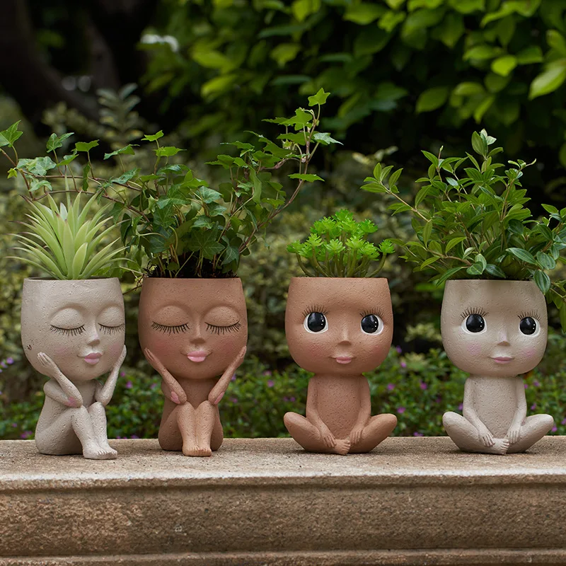 

Home Decor Lovely Sitting Girl Vase for Dried Flower Abstract Living Room Table Ornaments Resin Garden Decoration Accessories