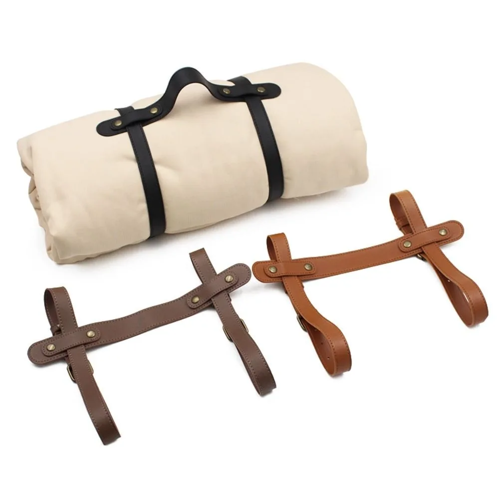 Durable Belt With Handle Blanket Carrying Strap Adjustable Picnic Yoga Mat Strap PU Leather Rug Blanket Holder