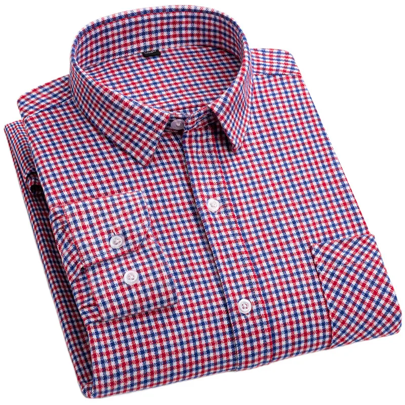 New Flannel Plaid Shirts for Men Spring Autumn Fashion 100% Cotton Standard Fit England Style Casual Checkered Large Size6XL 5XL