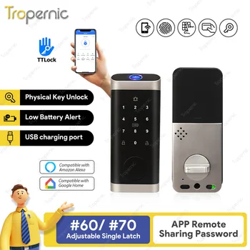 TTlock 앱 스마트 도어락 데드볼트 디지털 생체 지문 키리스, 초인종 암호 코드 전자 알렉사 잠금