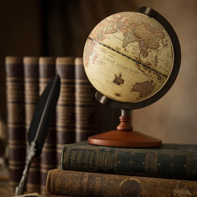 English World Globe 22cm Retro Wooden Base Earth Map