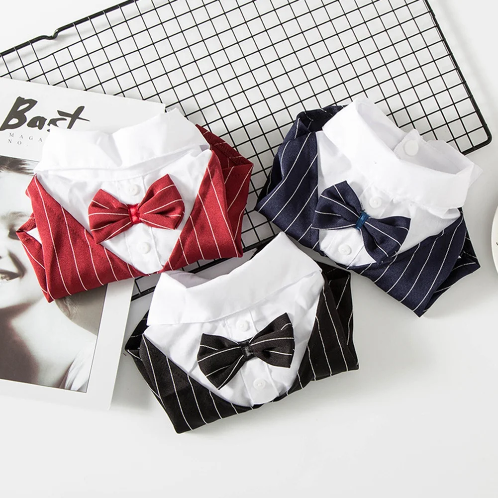Dog Costume Set Dog Bow Tie Dress Dog Tuxedo Pet Four Seasons Wear British Style Bow Tie Suit Cholthes Button Suit Clothing