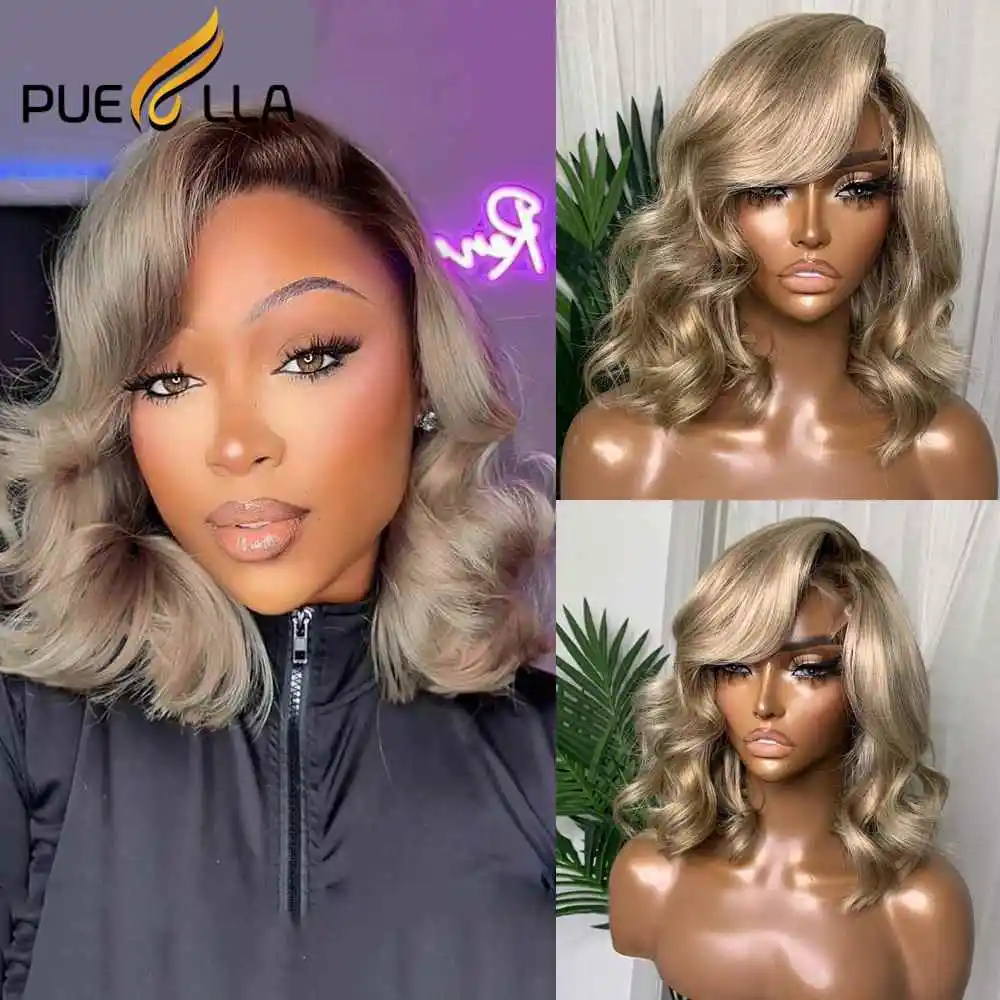 250% Ombre Beige Bronde 13x4 Lace Front Wig Brazilian Human Hair Preplucked Short Transparent Loose Body Wave Frontal Wigs human hair wig lace front wigs