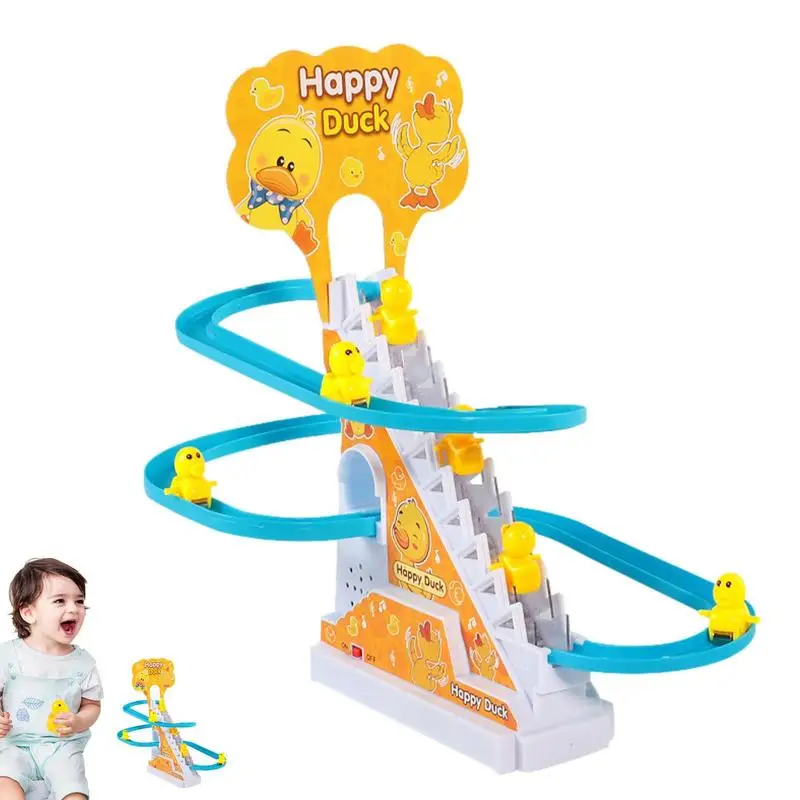 

Climbing Toys Little Yellow Duck Climbing Stairs Climb Stairs Roller Coaster Toy Electric Track Indoor Toy With Flashing Lights
