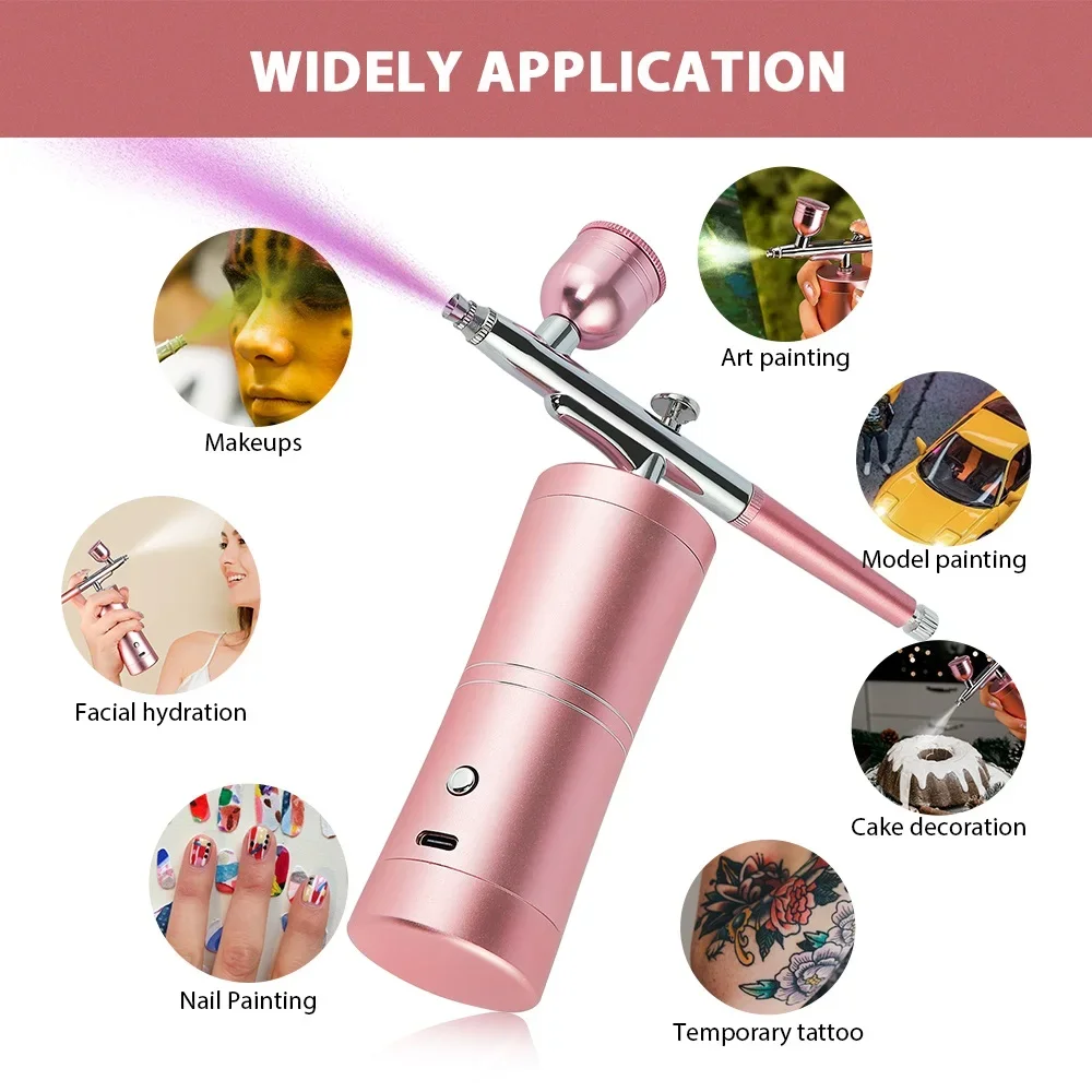 Top 0.3mm Pink Mini Air Compressor Kit Air-Brush Paint Spray Gun Airbrush For Na