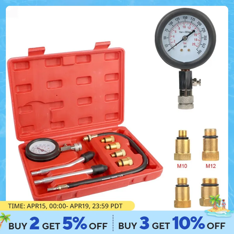 Compressiometro Per Motore Benzina E Diesel – Kit Tester Di Compressione Con Adattatori Universali, Manometro Fino A 40 Bar / 600 PSI, Per Auto, Moto, Camion E Barche