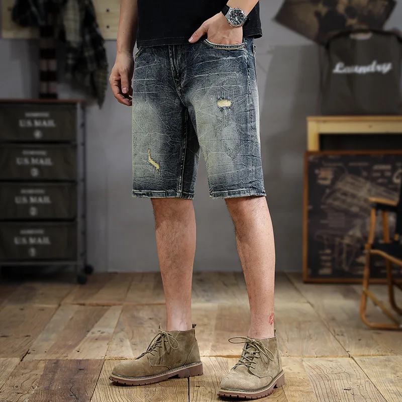 Retro Washed Do the Old Cowboy Shorts Men\'s Korean-Style Slim-Fit Straight Shorts Summer Ins Versatile Bermuda Shorts