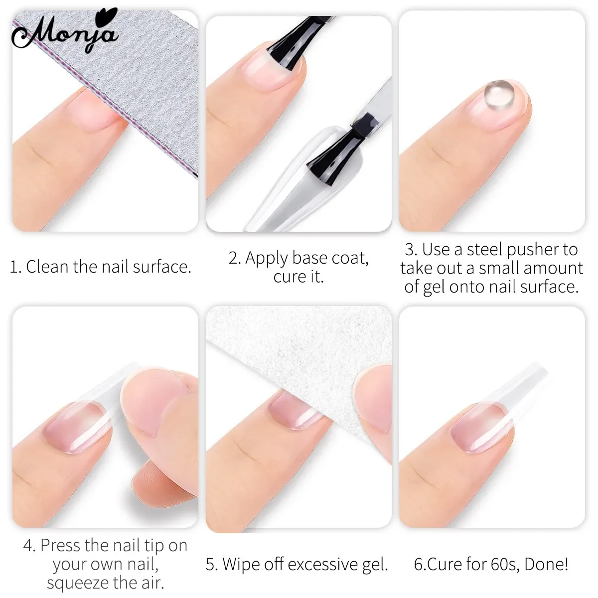 Monja 4PCS 8ml Nail Art UV Gel Glue Decoration Adhesive Flower 3D Carving Extension Builder Glueing False Tips Manicure Tools