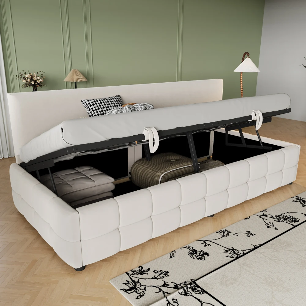 Gepolstertes Schlafsofa 90*200 cm, mit hydraulischem Stauraum, Rückenlehne ohne Armlehnen, mit auffälligem, klassischem Teppichmuster, Samt – Detail 13