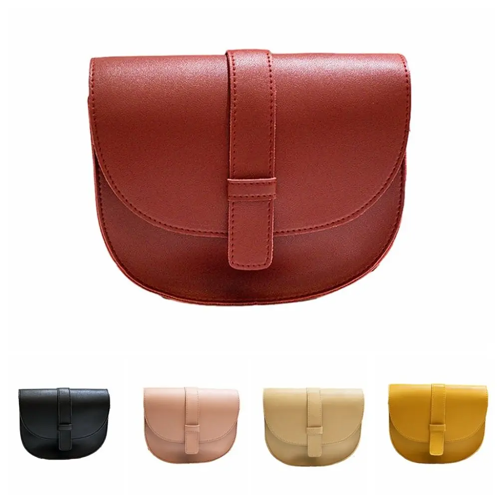 

Solid Color Leather Saddle Bag Simple Large Capacity Flap Shell Shoulder Bag Korean Style Phone Bag PU Crossbody Bag Girls