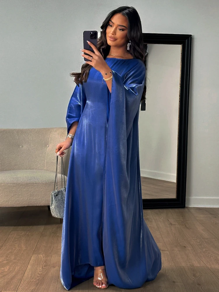 Morocco Party Dress for Women Eid Sliky Abaya Jalabiya Batwing Sleeve Elegant Maxi Vestidos Caftan Arabic Long Robe Kaftan 2024