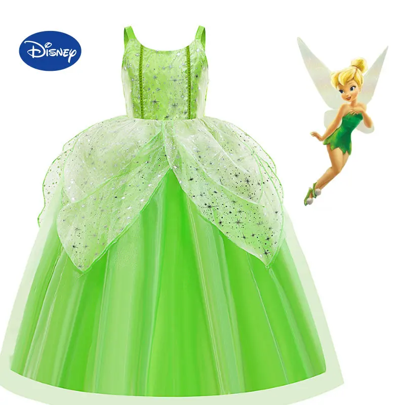 

Disney Tinker Bell Princess Halloween Carnival Girls Cosplay Green Flower Fairy TinkerBell Dress Elf Costume Butterfly Wing Set