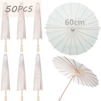 15/30/50/100PCS Parasol Umbrellas 60cm Wedding Paper Umbrella Photo Cosplay Prop White DIY Umbrella for Bridal Baby Shower Party 1