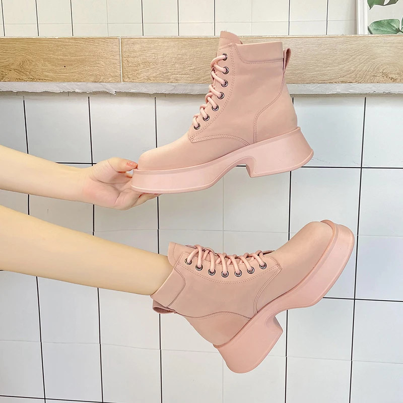 

Women's Boots 2022 Spring and Autumn Boots of Women Fashion Lace-Up Boots Platform Shoes Bare Boots Retro Boots Non-slip