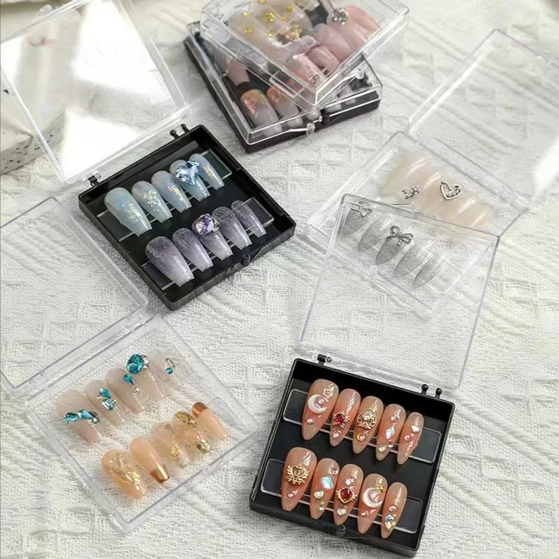 2pcs Wear False Nail Storage Box Plastic Case Square Transparent Press on  Nail Organizer Jewelry Display French Manicure Salon - AliExpress