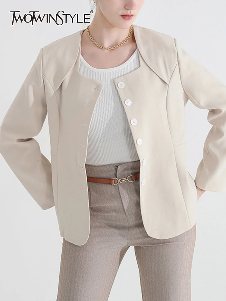 

TWOTWINSTYLE Solid Spliced Button Minimalist Casual Blazers For Women Square Collar Long Sleeve Office Lady Blazer Female New