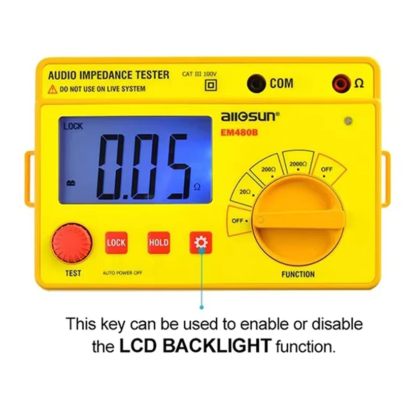 All Sun EM480B Audio Impedance Tester 1Khz Timer Function Data Hold Test Ranges 20/200/2000