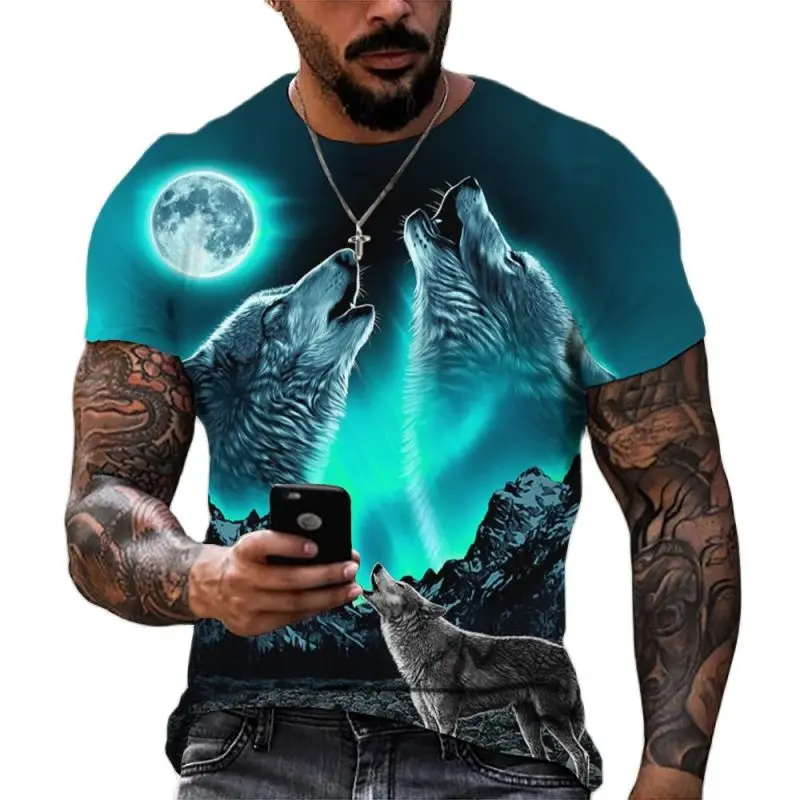 

2023 Wolf T Shirt For Mens Animal Print Short Sleeve Top 3D Casual Street Man's T-shirt Oversized Tee Shirt Men Vintage Clothing