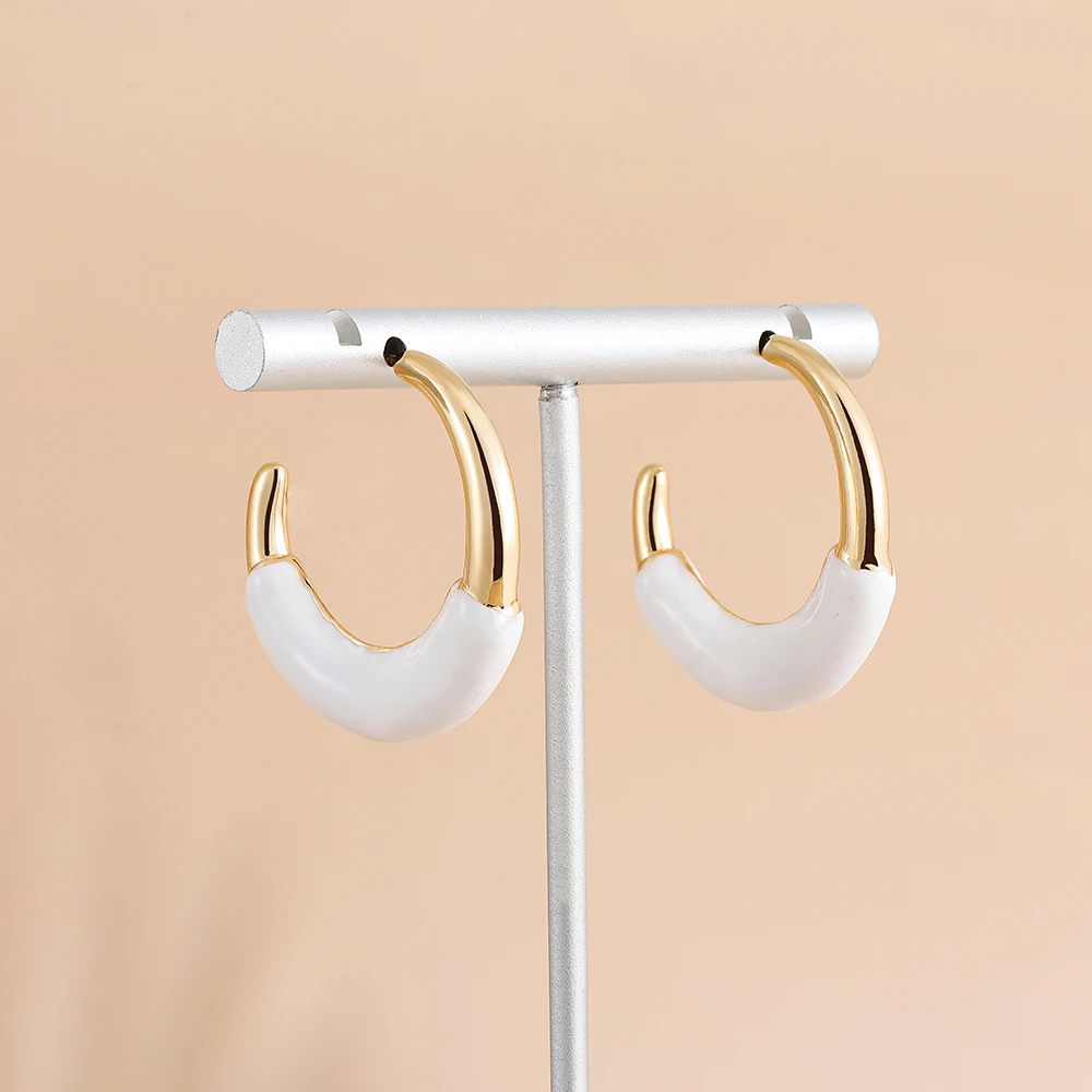 2025 Summer New Pink C Shape Hoop Earrings Drip Oil Multicolor Enamel Simple Open Circle Ear Ring Women Charm Jewelry Wholesale