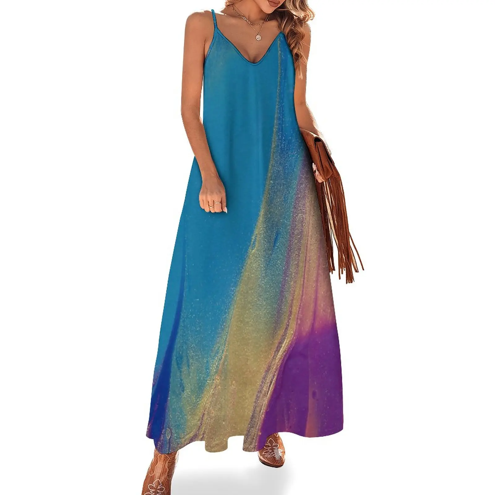 

Golden Sunset Abstract Painting Sleeveless Dress party dresses women Elegant gown clothes Dress woman
