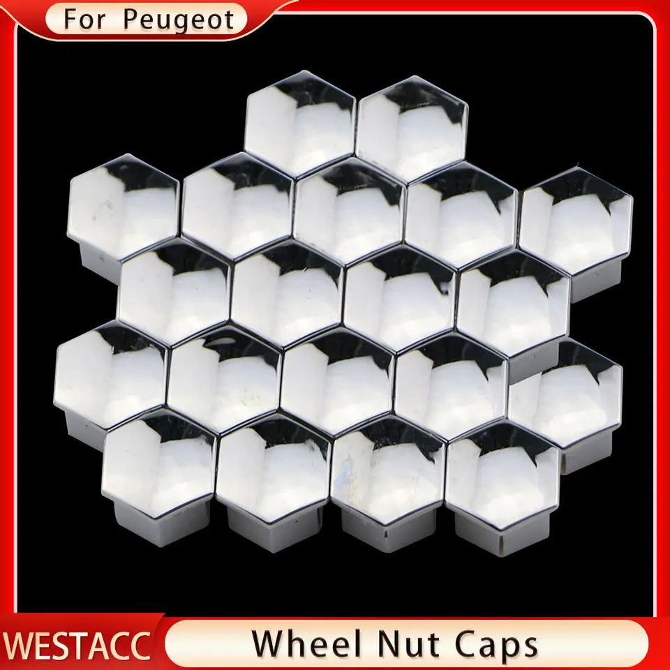 17mm Chrome Wheel Nut Covers For Peugeot 207 307 308 2008 3008 5008 - 20 Pack