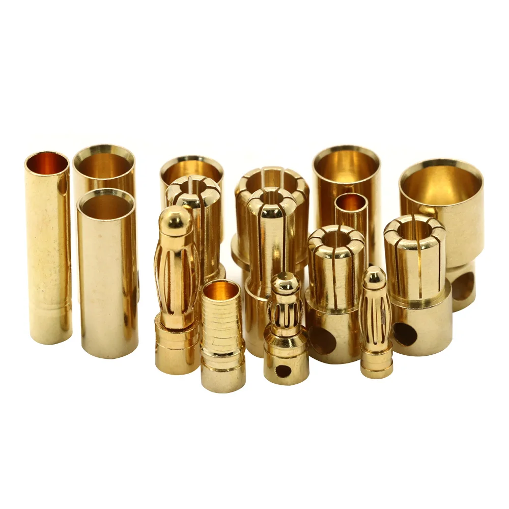 20pcs/lot 2.0mm 3.0mm 3.5mm 4.0mm 5.5mm 6.0mm 8.0MM Gold Bullet Banana Connector plug for ESC Lipo RC battery Plugs (10 pair) 3