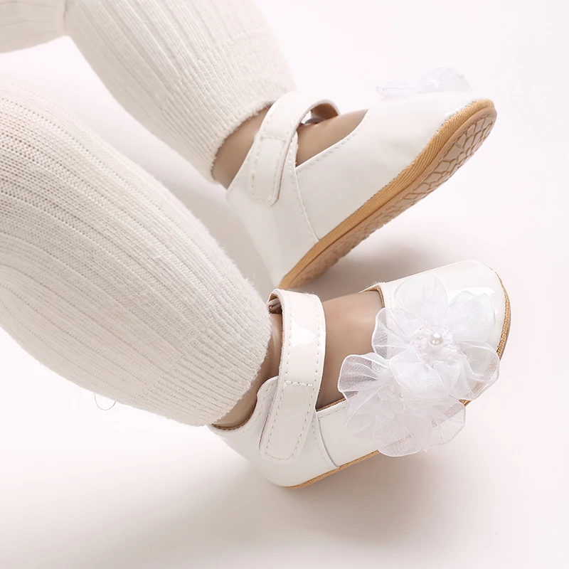 Lace Little Flower Baptist shoes Spring Baby Shoes PU Leather Newborn Girls Shoes First Walkers Princess Bowknot Baby Prewalker